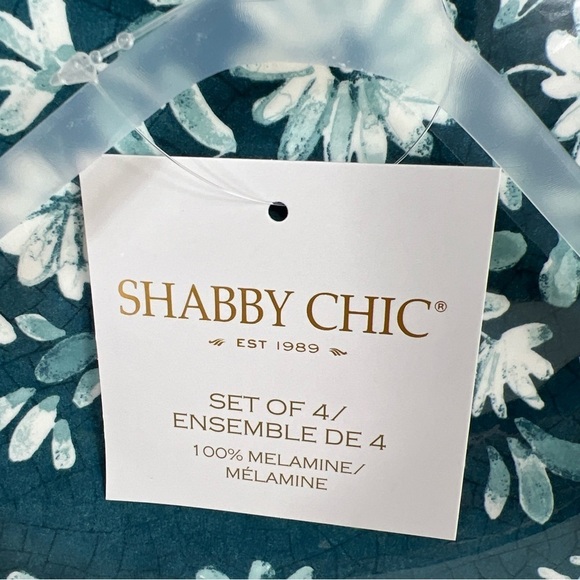 Shabby Chic Melamine Salad Plates Blue White Floral Spring 8.5" Set of 4 NEW - Picture 5 of 5